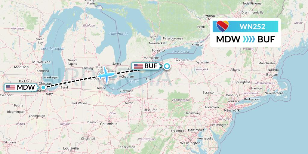 WN252 Southwest Airlines Flight Map: Chicago to Buffalo
