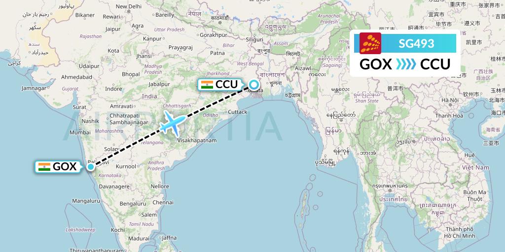SG493 Flight Status SpiceJet Goa to Kolkata (SEJ493)