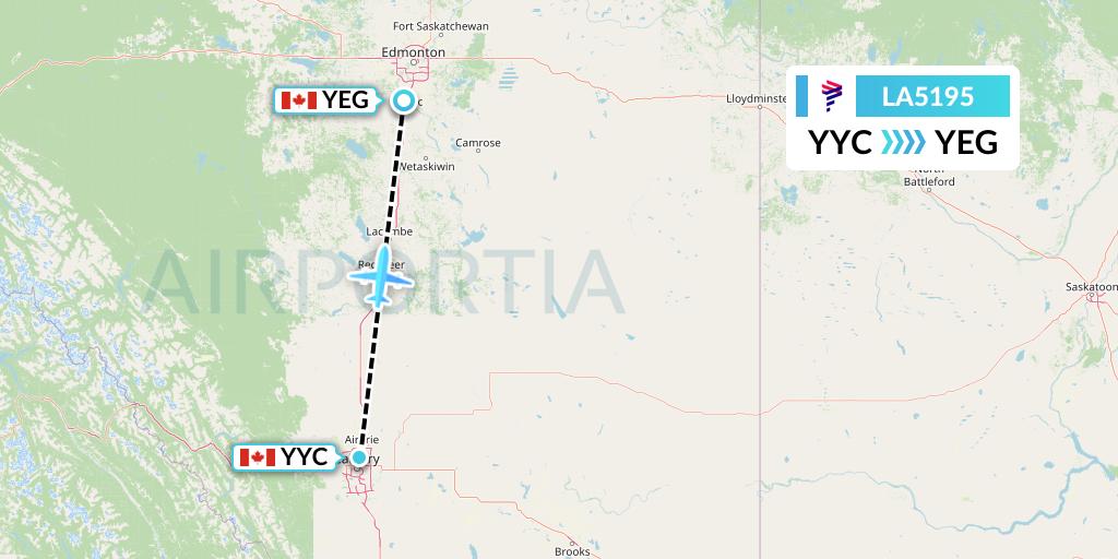 LA5195 LAN Airlines Flight Map: Calgary to Edmonton