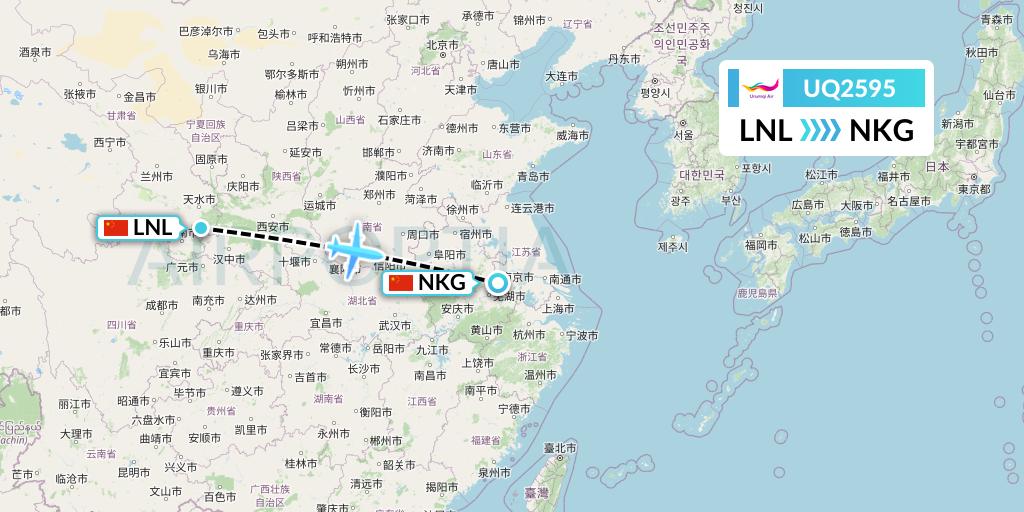 UQ2595 Urumqi Airlines Flight Map: Tianshui to Nanjing