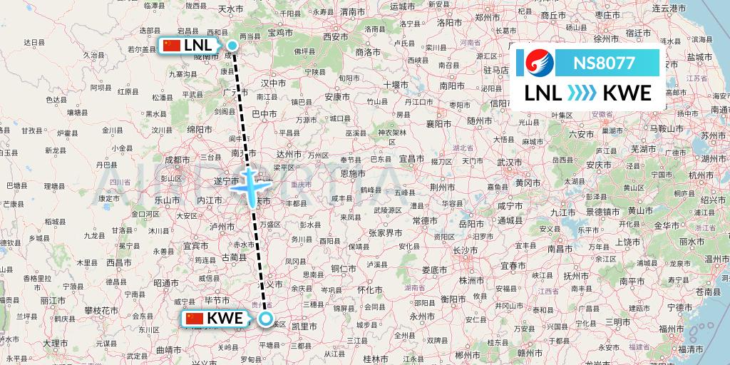 NS8077 Hebei Airlines Flight Map: Tianshui to Guiyang