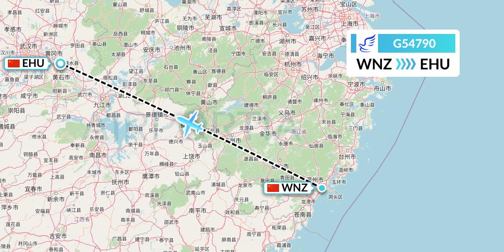 G54790 China Express Airlines Flight Map: Wenzhou to Wuhan