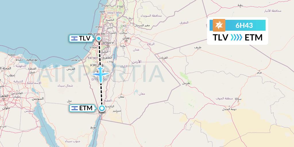 6H43 Israir Airlines Flight Map: Tel Aviv to Eilat