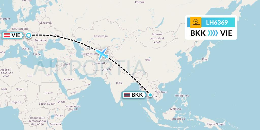 LH6369 Lufthansa Flight Map: Bangkok to Vienna