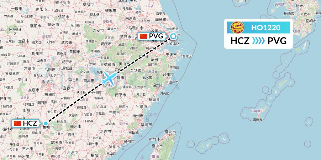 HO1220 Juneyao Airlines Flight Map: Shaoguan to Shanghai