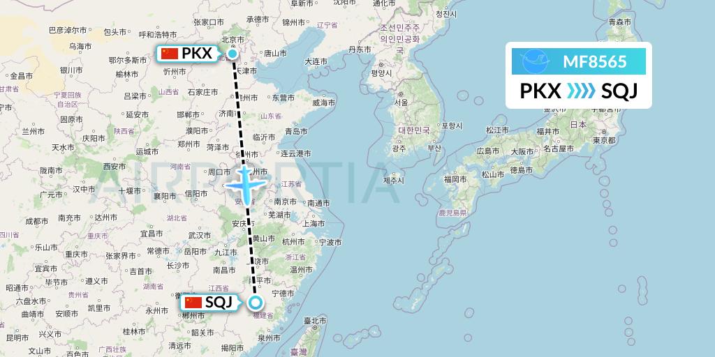 MF8565 Xiamen Airlines Flight Map: Beijing to Fuzhou