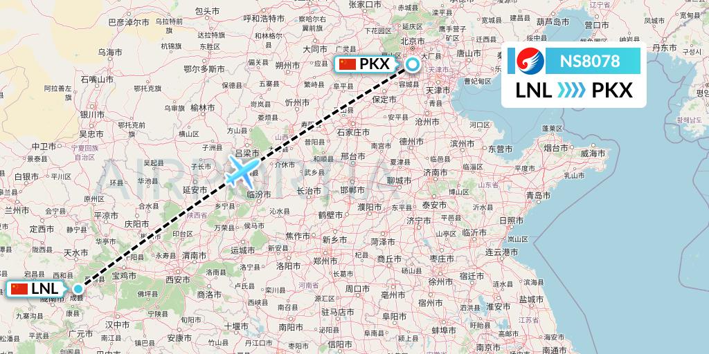 NS8078 Hebei Airlines Flight Map: Tianshui to Beijing