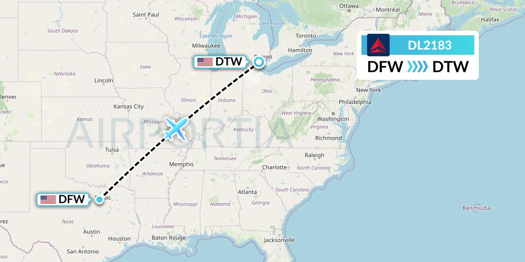 DL2183 Delta Air Lines Flight Map: Dallas to Detroit