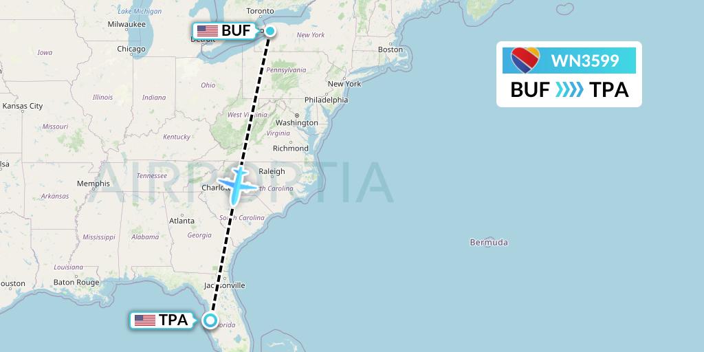 WN3599 Southwest Airlines Flight Map: Buffalo to Tampa