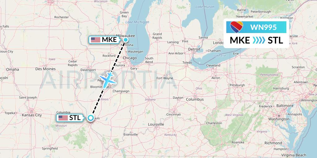WN995 Southwest Airlines Flight Map: Milwaukee to St. Louis