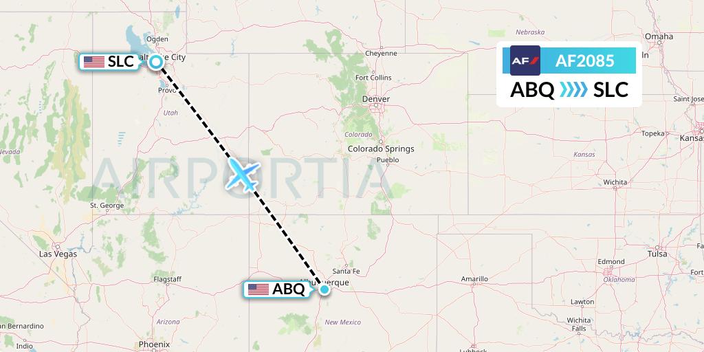 AF2085 Air France Flight Map: Albuquerque to Salt Lake City
