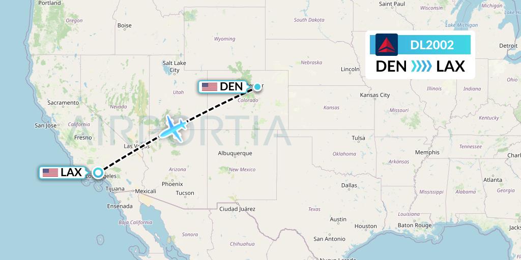 DL2002 Delta Air Lines Flight Map: Denver to Los Angeles