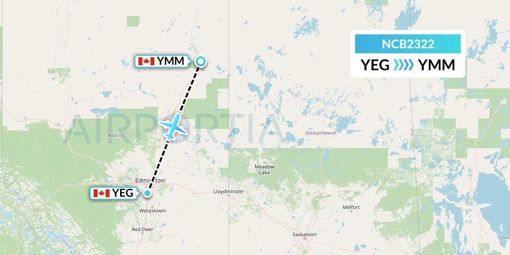 NCB2322 North Caribou Flying Service Flight Map: Edmonton to Fort McMurray