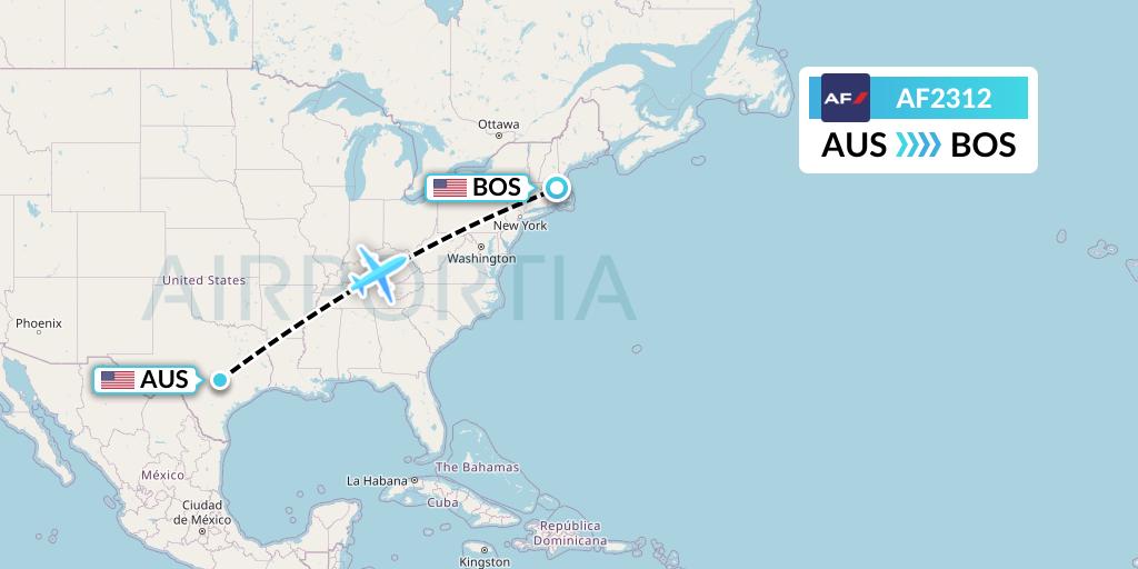 AF2312 Air France Flight Map: Austin to Boston