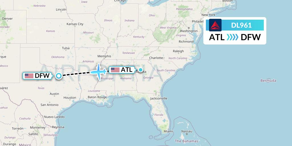 DL961 Delta Air Lines Flight Map: Atlanta to Dallas