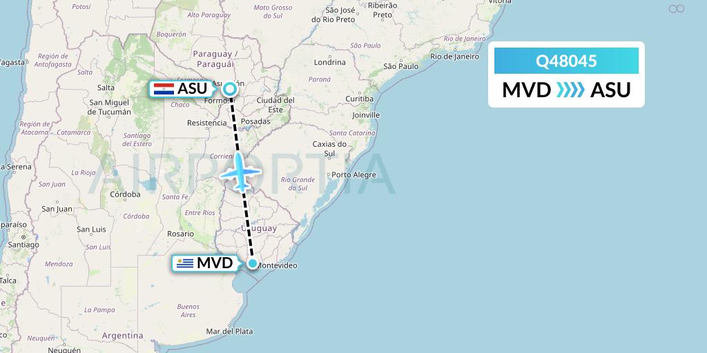 Q48045 Euroairlines Flight Map: Montevideo to Asuncion