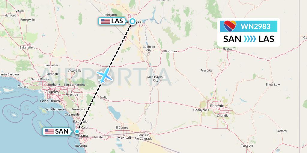 WN2983 Southwest Airlines Flight Map: San Diego to Las Vegas