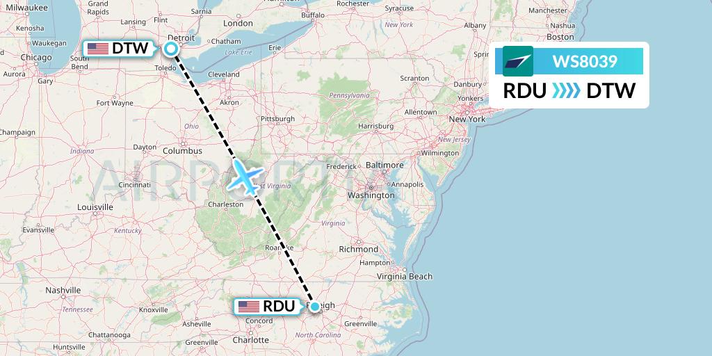 WS8039 Flight Status WestJet RaleighDurham to Detroit (WJA8039)