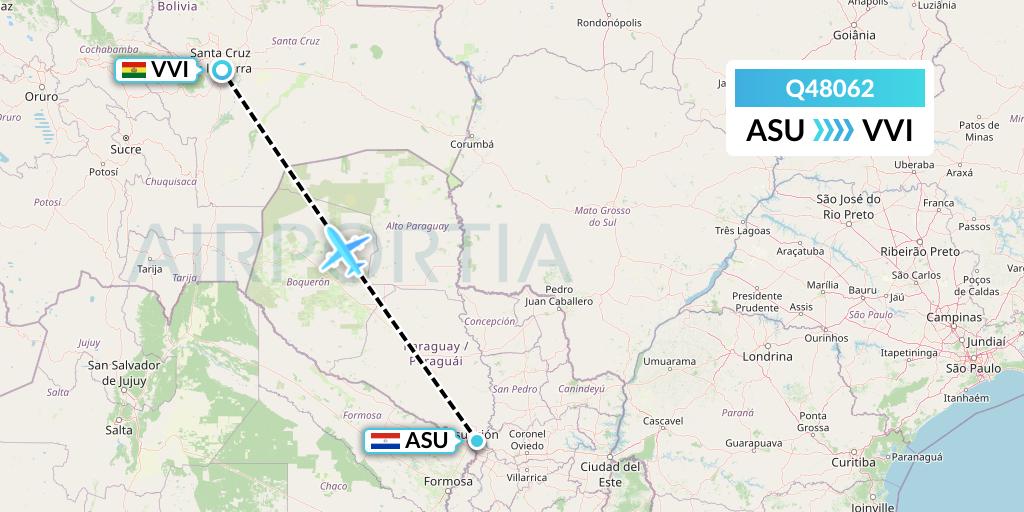 Q48062 Euroairlines Flight Map: Asuncion to Santa Cruz
