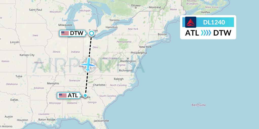 DL1240 Delta Air Lines Flight Map: Atlanta to Detroit