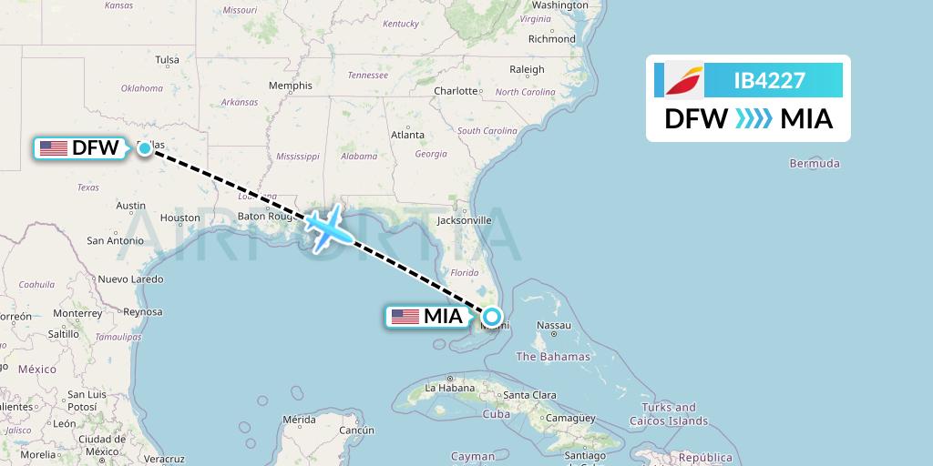 IB4227 Iberia Flight Map: Dallas to Miami