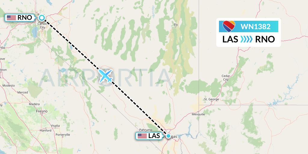 WN1382 Southwest Airlines Flight Map: Las Vegas to Reno