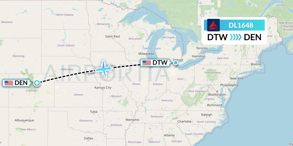 DL1648 Delta Air Lines Flight Map: Detroit to Denver
