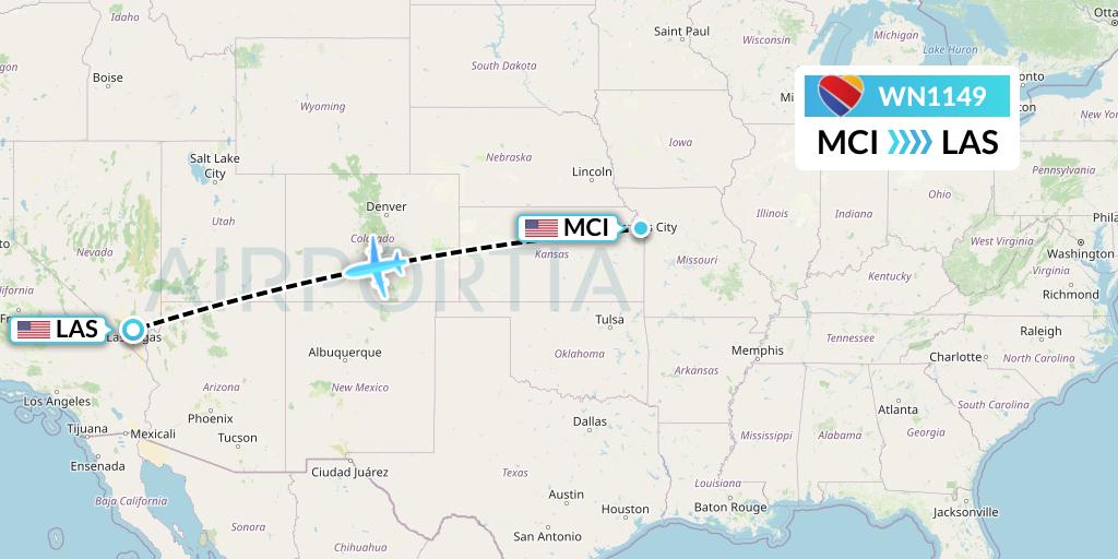 WN1149 Southwest Airlines Flight Map: Kansas City to Las Vegas