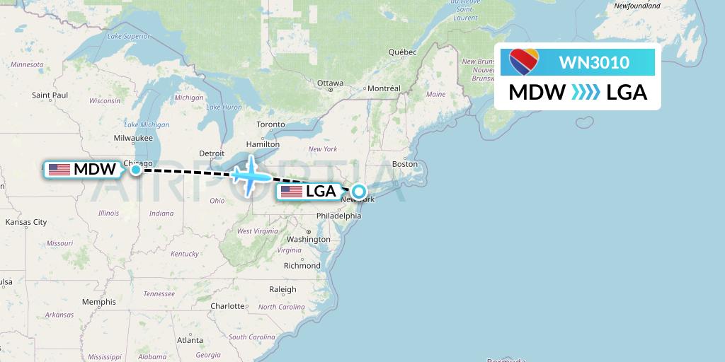 WN3010 Southwest Airlines Flight Map: Chicago to New York