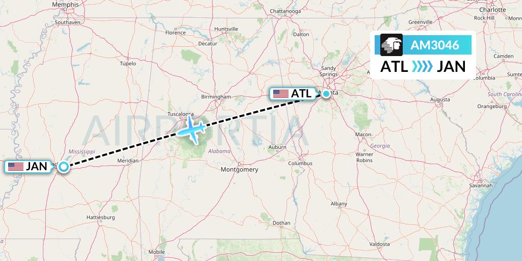 AM3046 Aeromexico Flight Map: Atlanta to Jackson