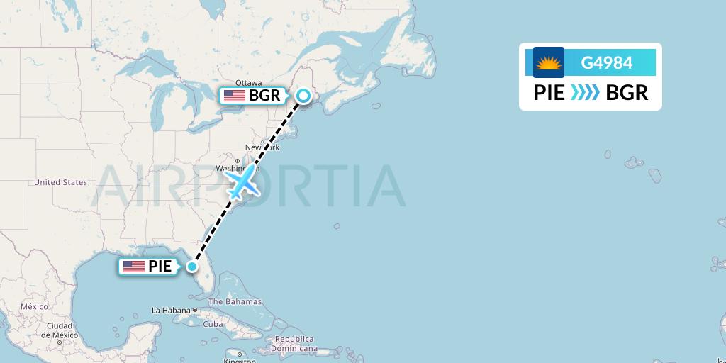 G4984 Allegiant Air Flight Map: St. Petersburg to Bangor