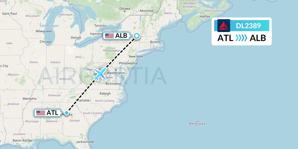DL2389 Delta Air Lines Flight Map: Atlanta to Albany