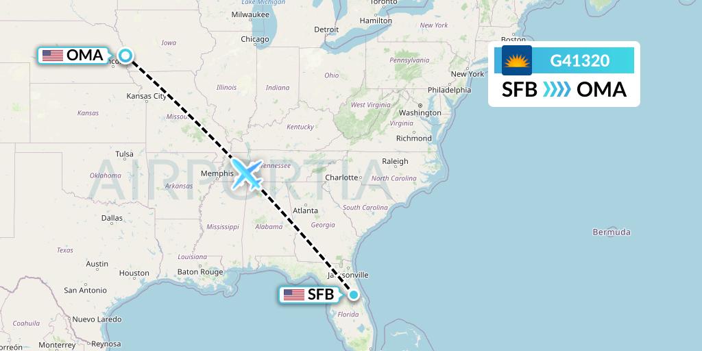 G41320 Allegiant Air Flight Map: Orlando to Omaha