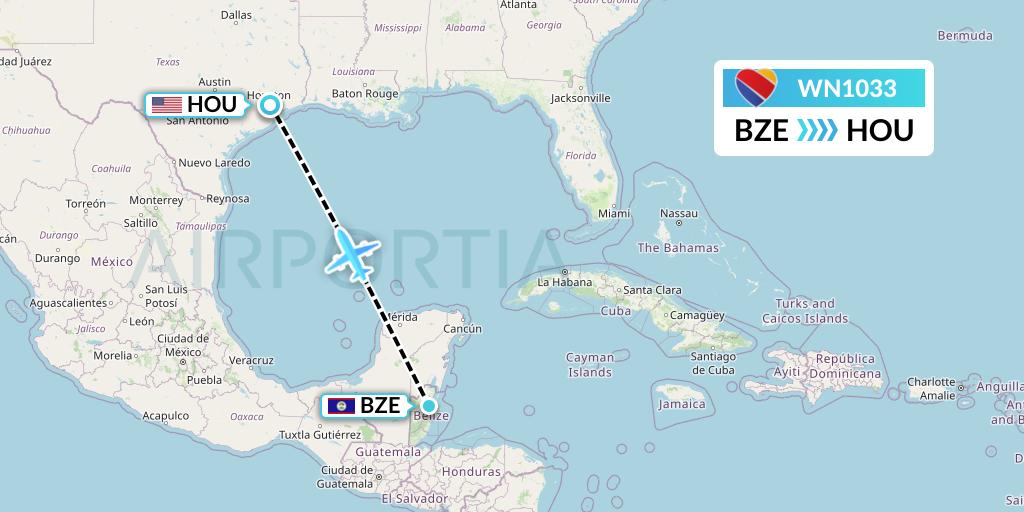 WN1033 Southwest Airlines Flight Map: Belize City to Houston