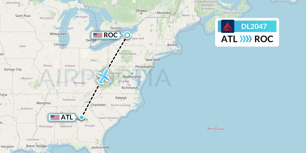 DL2047 Delta Air Lines Flight Map: Atlanta to Rochester