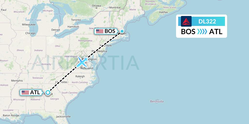 DL322 Delta Air Lines Flight Map: Boston to Atlanta