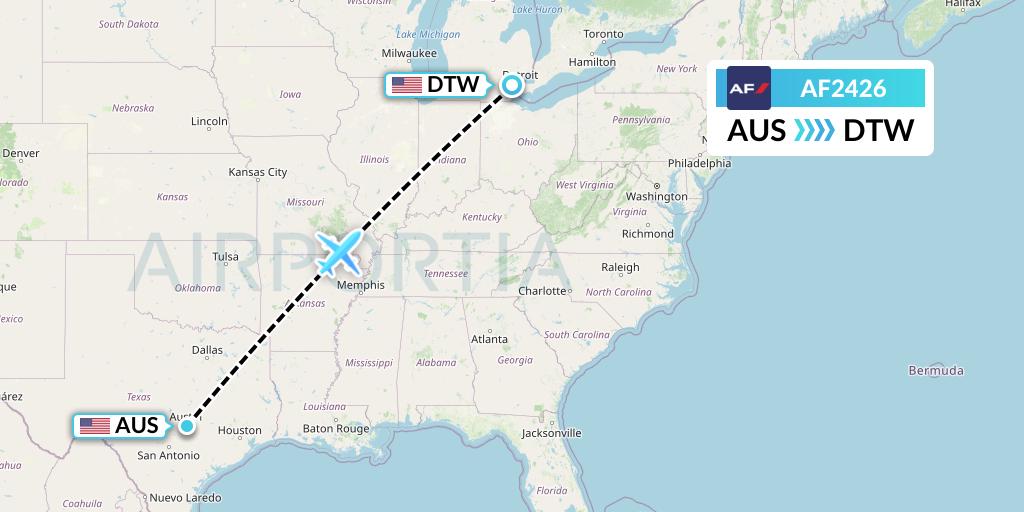 AF2426 Air France Flight Map: Austin to Detroit