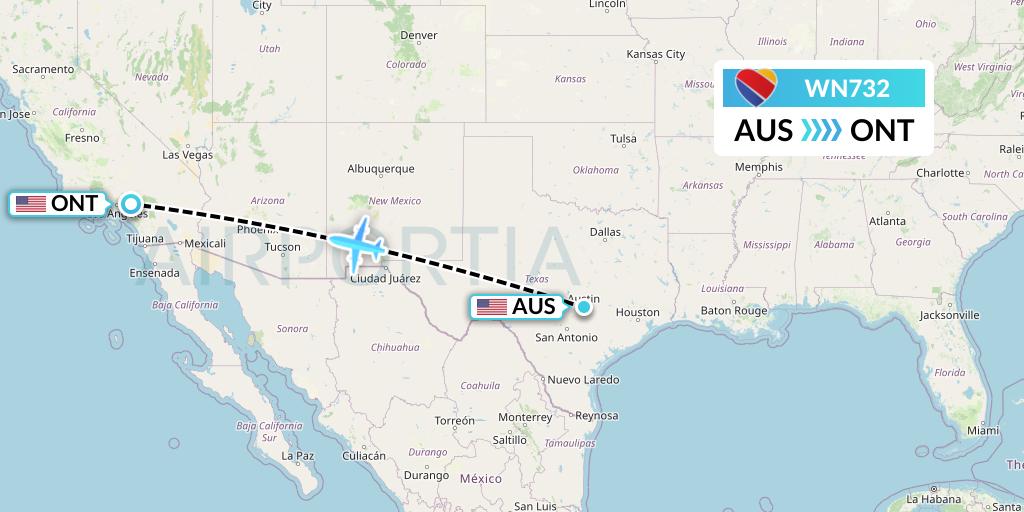 WN732 Southwest Airlines Flight Map: Austin to Ontario