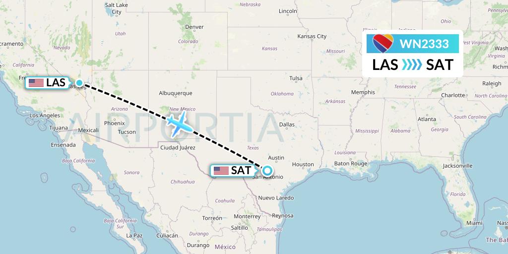 WN2333 Southwest Airlines Flight Map: Las Vegas to San Antonio