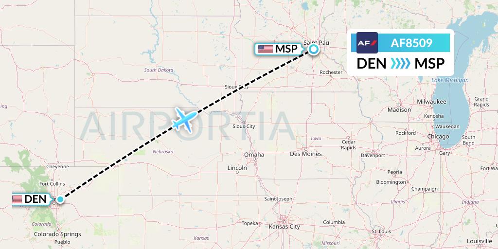 AF8509 Air France Flight Map: Denver to Minneapolis