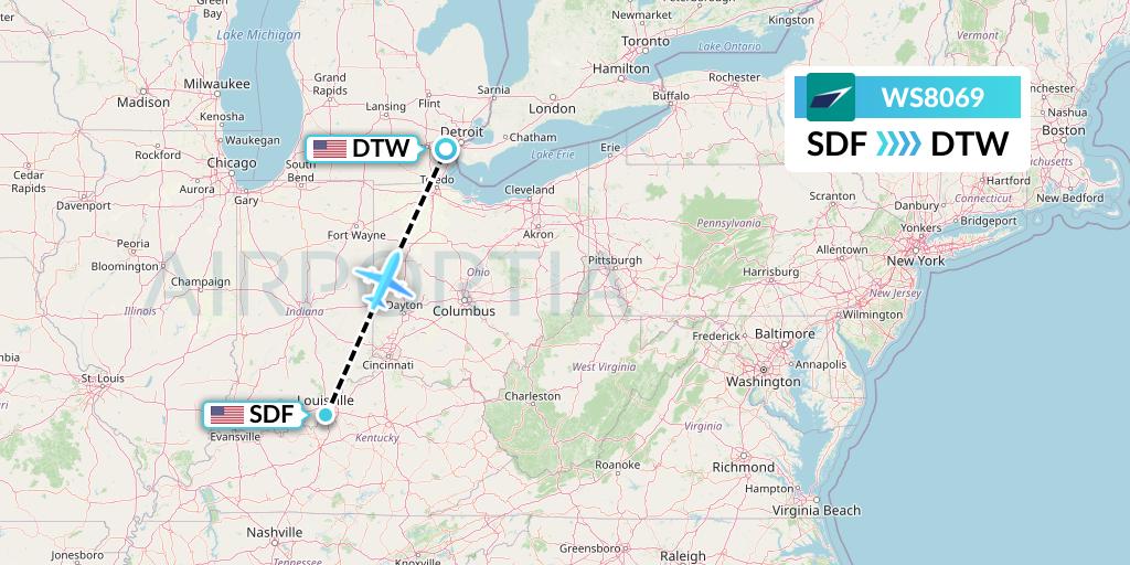 WS8069 Flight Status WestJet Louisville to Detroit (WJA8069)