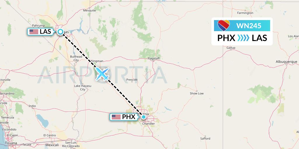 WN245 Southwest Airlines Flight Map: Phoenix to Las Vegas