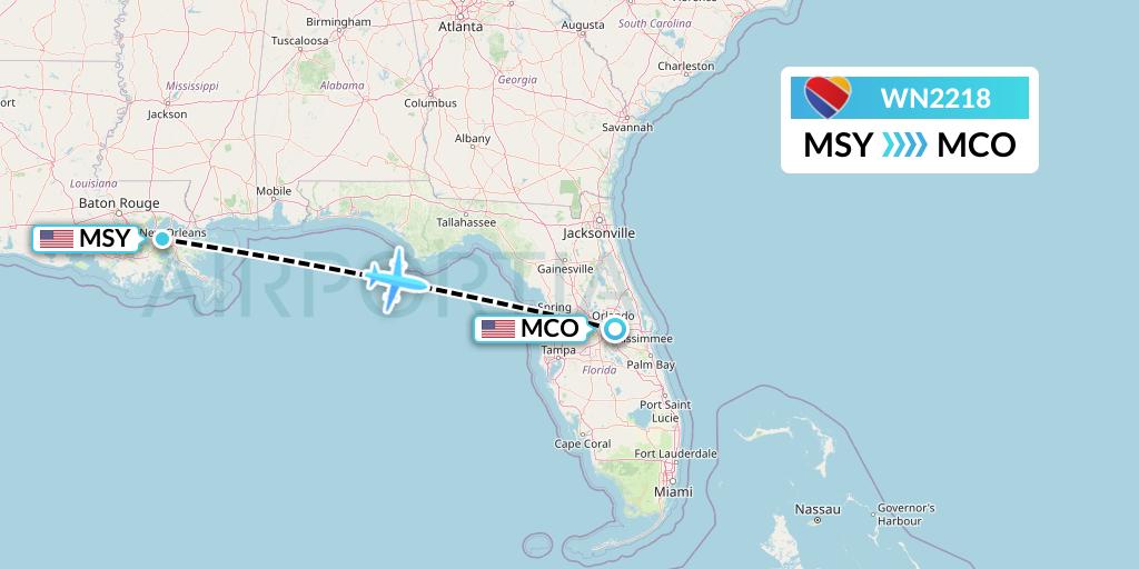 WN2218 Southwest Airlines Flight Map: New Orleans to Orlando