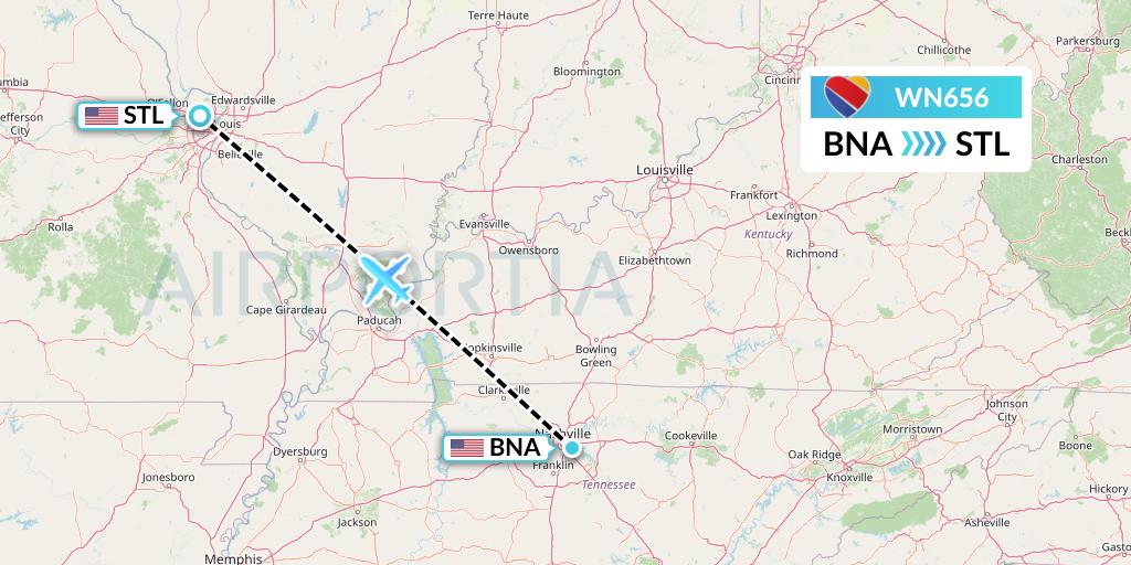 WN656 Southwest Airlines Flight Map: Nashville to St. Louis
