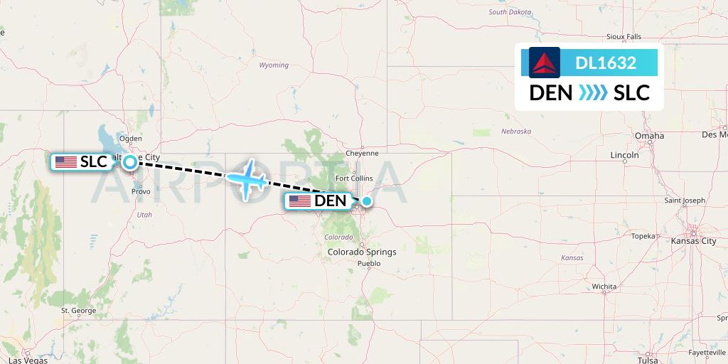 DL1632 Delta Air Lines Flight Map: Denver to Salt Lake City