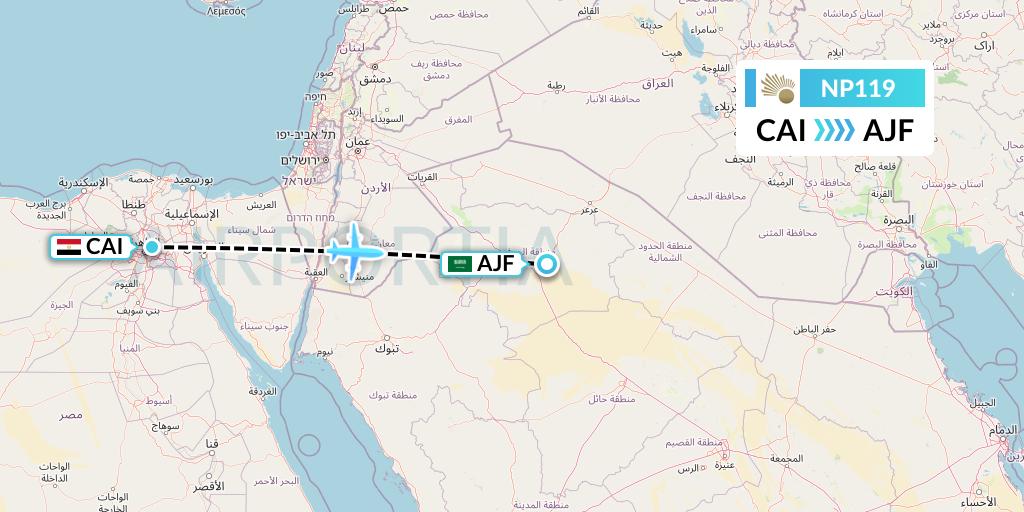 NP119 Nile Air Flight Map: Cairo to Sakaka