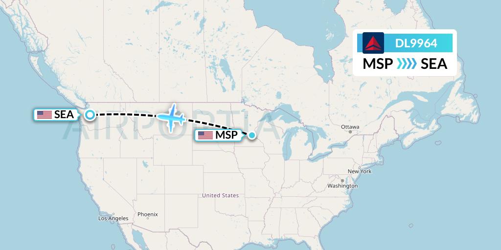 DL9964 Delta Air Lines Flight Map: Minneapolis to Seattle