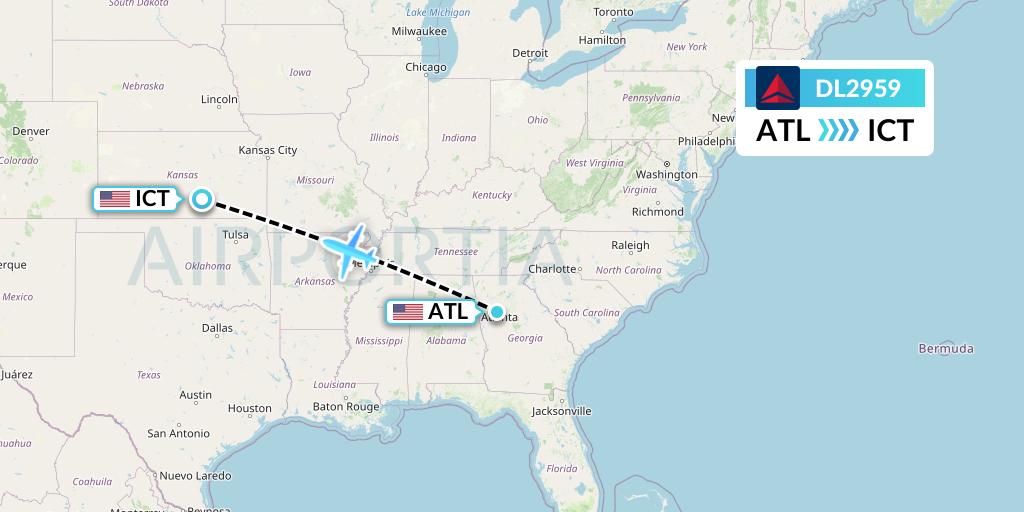 DL2959 Delta Air Lines Flight Map: Atlanta to Wichita