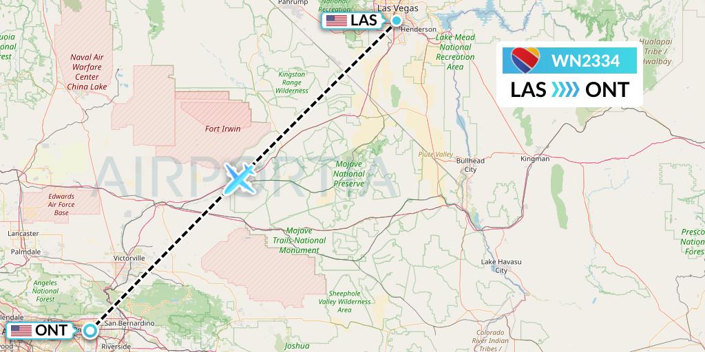 WN2334 Southwest Airlines Flight Map: Las Vegas to Ontario