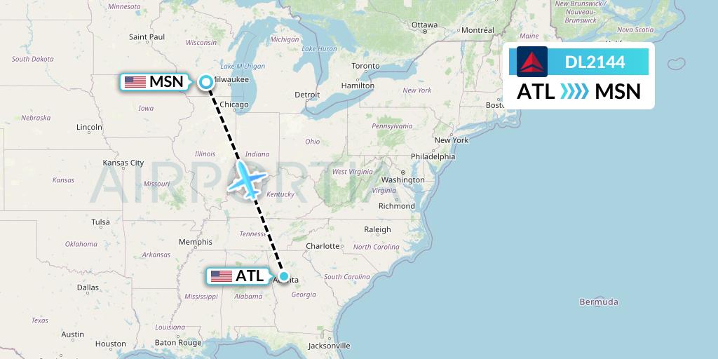 DL2144 Delta Air Lines Flight Map: Atlanta to Madison